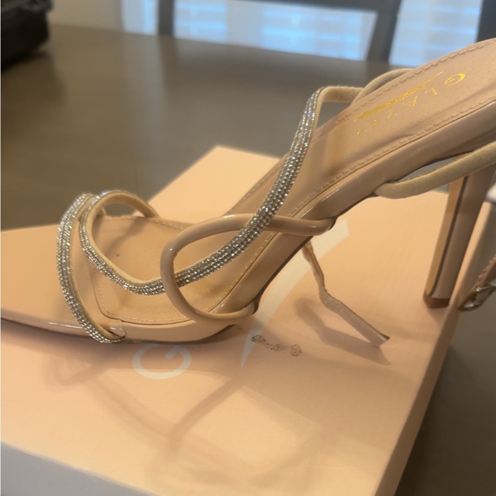Elegant Nude Strappy Heels with Rhinestones